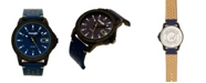Wrangler Men's, 48MM IP Black Case, Blue Dial, White Index Markers, Sand Satin Dial, Analog, Date Function, Yellow Second Hand, Blue Strap with Yellow Accent Stitch